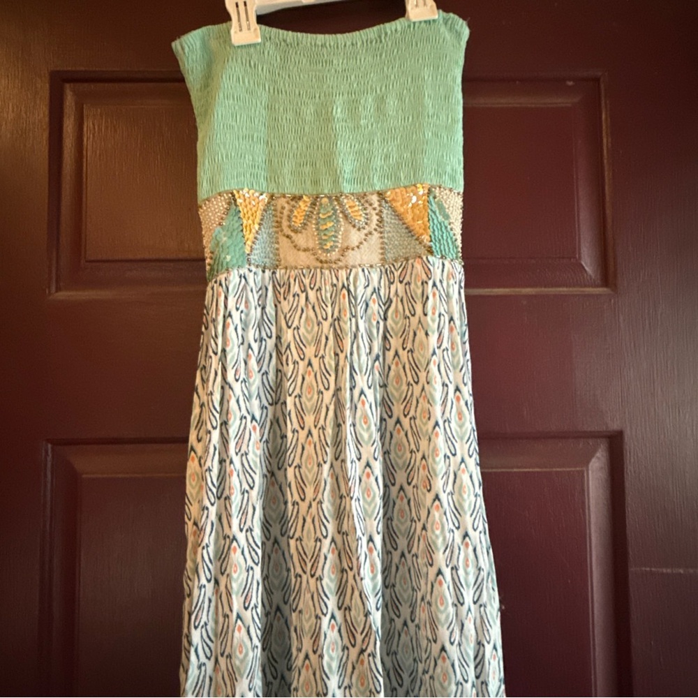 Skemo Stylish Green and White women’s maxi dress with beading